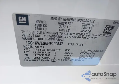 2017 Chevrolet Silverado 2500Hd Ltz из США, поврежденный, VIN 1GC1KWEG6HF190547